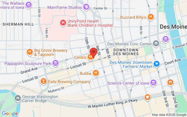 Map of Des Moines Locust